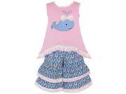 AnnLoren Baby Girls Pink Blue Whale Print Hi Lo Tunic 2 Pc Pant Set 12 18M