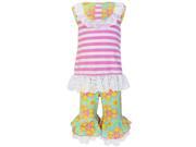 AnnLoren Baby Girls Pink Stripe Floral Print Lace Trim Pant Outfit 18 24M