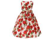 Little Girls Ivory Red Rose Pattern Stretch Poplin Flower Girl Dress 2