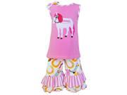 AnnLoren Big Girls Pink Pony Boot Stripe Print Ruffle Capri Outfit 9 10