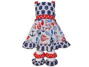 AnnLoren Little Girls Navy Red Chain Nautical Print 2 Pc Pant Outfit 2T 3T