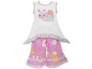 AnnLoren Little Girls White Pink Snail Floral Detail 2 Pc Pant Outfit 4 5