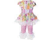 AnnLoren Little Girls Pink Feather Stripe Lace Trim Dress Capri Outfit 2T 3T