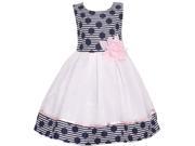 Bonnie Jean Little Girls Navy Stripe Polka Dot Floral Adorned Easter Dress 6