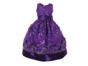 Big Girls Purple Floral Glitter Sequin Adorned Junior Bridesmaid Dress 10
