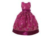 Little Girls Magenta Floral Glitter Sequin Adorned Flower Girl Dress 2
