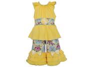 Annloren Big Girls Yellow Cotton Tunic Floral Damask Capri Spring Set 7 8