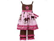 Annloren Big Girls Brown Pink Cowgirl Horses Dress Outfit Set 7 8