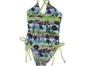 2B Real Big Girls Blue Purple Tie Dyed Floral Print One Piece Swimsuit 7 8