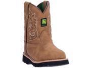 John Deere Western Boot Boy Kids Round Toe Leather 4 Infant Tan JD1031