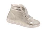 Rachel Shoes Girls Silver Glitter Side Zipper Lace Up Sneakers 3 Kids