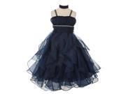 Chic Baby Little Girls Navy Organza Ruffle Glitter Trim Flower Girl Dress 6