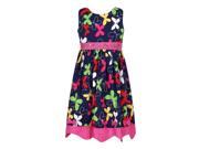 Richie House Little Girls Navy Floral Print Rosette Dotted Cotton Dress 6
