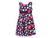 Richie House Little Girls Navy Fuchsia Floral Print Cotton Summer Dress 2