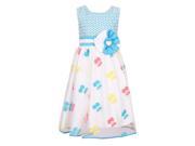 Richie House Little Girls Blue White Waistband Flower Cherry Detail Dress 6