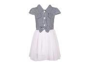 Richie House Little Girls Blue White Stripe Bow Accent Mesh Dress 3