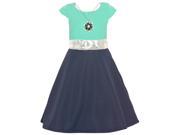 Mini Moca Little Girls Teal Navy Necklace Glitter Waist Casual Dress 4