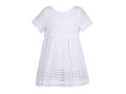 Richie House Little Girls White Square Perforated Short Sleeved Dress 5