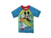 Disney Little Boys Green Blue Mickey Mouse Print UPF 50 Rash Guard 2T