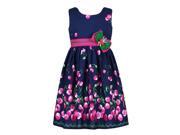 Richie House Little Girls Navy Fuchsia Cherry Print Cotton Summer Dress 6