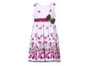 Richie House Big Girls White Fuchsia Cherry Print Cotton Summer Dress 8