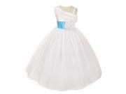 Chic Baby Big Girls White Turquoise Shoulder Ruffle Junior Bridesmaid Dress 8
