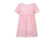 Richie House Little Girls Pink Square Perforated Short Sleeved Dress 4