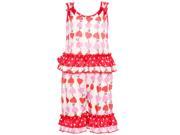 Laure Dare Little Girls Pink Red Heart Print Ruffle 2 Pc Pajama Set 2T