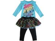 Disney Little Girls Blue Black Anna Elsa Frozen Heart Leggings 3 Pc Outfit 4T