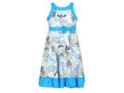 Richie House Big Girls Grey Blue Leaf Pattern Bow Accent Cotton Dress 10