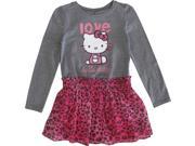 Sanrio Little Girls Grey Pink Hello Kitty Heart Print Long Sleeved Dress 4
