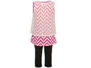 Mini Moca Little Girls Hot Pink White Chevron Overshirt 2 Pc Legging Set 6X
