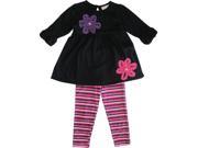 Carter s Little Girls Black Purple Floral Detail Stripe 2 Pc Legging Set 4T