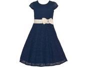 Mini Moca Big Girls Navy Lace Overlaid Bow Accent Fit And Flare Dress 7 8