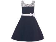 Mini Moca Big Girls Navy Lace Panel Bow Accent Casual Dobby Dress 10