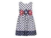 Richie House Little Girls Navy Polka Dot Print Floral Bows Attached Dress 3