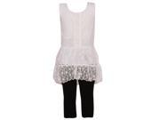 Mini Moca Little Girls White Black Lace Skirted Top 2 Pc Legging Set 6X