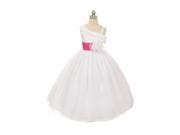 Chic Baby Big Girls White Fuchsia Shoulder Ruffle Junior Bridesmaid Dress 10