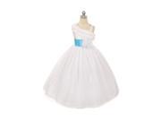 Chic Baby Big Girls White Turquoise Shoulder Ruffle Junior Bridesmaid Dress 10