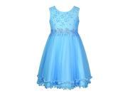 Richie House Little Girls Blue Embroidered Mesh Party Flower Girl Dress 6