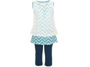 Mini Moca Little Girls Turquoise White Chevron Overshirt 2 Pc Legging Set 4