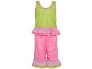 Laure Dare Little Girls Pink Lime Polka Dot Ruffle Trim 2 Pc Pajama Set 2T