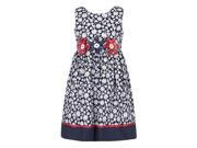 Richie House Little Girls Navy Contrast Floral Print Dotted Bows Dress 4