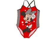 Disney Little Girls Red Minnie Mouse Stripe Print One Piece Swimsuit 6
