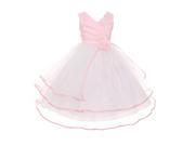 Chic Baby Little Girls Pink Taffeta Layered Satin Trim Flower Girl Dress 2