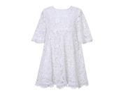 Richie House Little Girls White Shiny Floral Lace Overlaid Party Dress 3