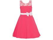 Mini Moca Little Girls Hot Pink Lace Panel Bow Accent Casual Dobby Dress 4