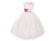 Chic Baby Big Girls White Fuchsia Shoulder Ruffle Junior Bridesmaid Dress 12