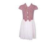 Richie House Little Girls Red White Stripe Bow Accent Mesh Dress 3