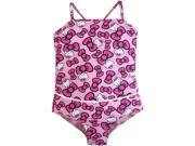 Sanrio Little Girls Pink Hello Kitty Bow Allover Print One Piece Swimsuit 6
